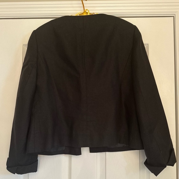 Talbots 100% Irish Linen Open Front Women’s Sz 10 Black Blazer Jacket Vtg - Picture 2 of 7